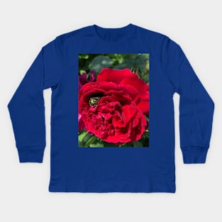 Red garden rose and bug Kids Long Sleeve T-Shirt